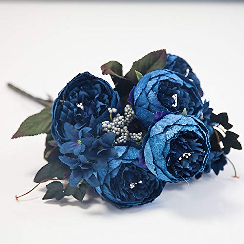 Artificial Suede Peony Flower Bouquet (NO.6) 4 Colours Wedding Centrepiece Decor (Midnight Blue) โ image 1