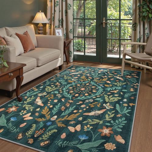 Lahome Insect Botanical Washable 5x7 Area Rugs for Living Room,