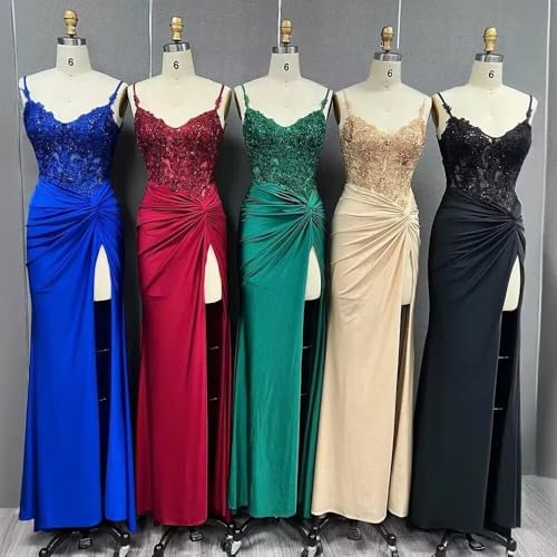 Lace Applique Prom Dresses for Teens Spaghetti Straps Mermaid Formal Dress V Neck Bridesmaid Dresses3