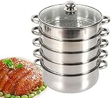 MINUS ONE 5 Etagen Dampfgarer Manti-Topf Mantowarka Dampfkocher Gardampftopf Edelstahl Glasdeckel Dampfgarer (Optional 26/28/30cm) (30cm)