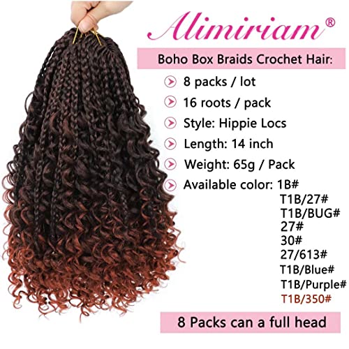 8 Packs Boho Box Braids Crochet Hair With Curly Ends 14 Inch Copper Red Box Braid Crochet Hair With Curly Ends Goddess Box Braids Crochet Hair Extensions For Black Women(14", T1B/350#) #TOP1