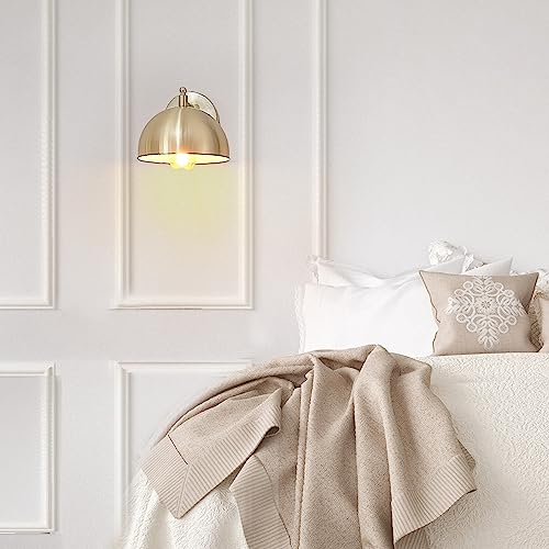 Image of Globe Electric 65000048 1-Light Wall Sconce, Brushed Brass, Wall Lights for Living Room, Bedroom, Den, Mounted Bedside Lamp, Apartment Essentials, Dimmable, Lights for Apartment and Rentals