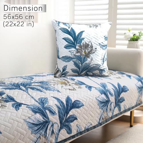 Image of HOKIPO Printed Cushion Cover 22x22 in, Celadon Blue Camellia