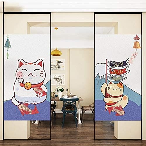 Window Film Privacy Frosted Fortune Cat Window Covering Decorative Window Stckers Static Window Clings Heat Control Window Treatment for Home/Office 29.52"x74.80"(75x190cm)