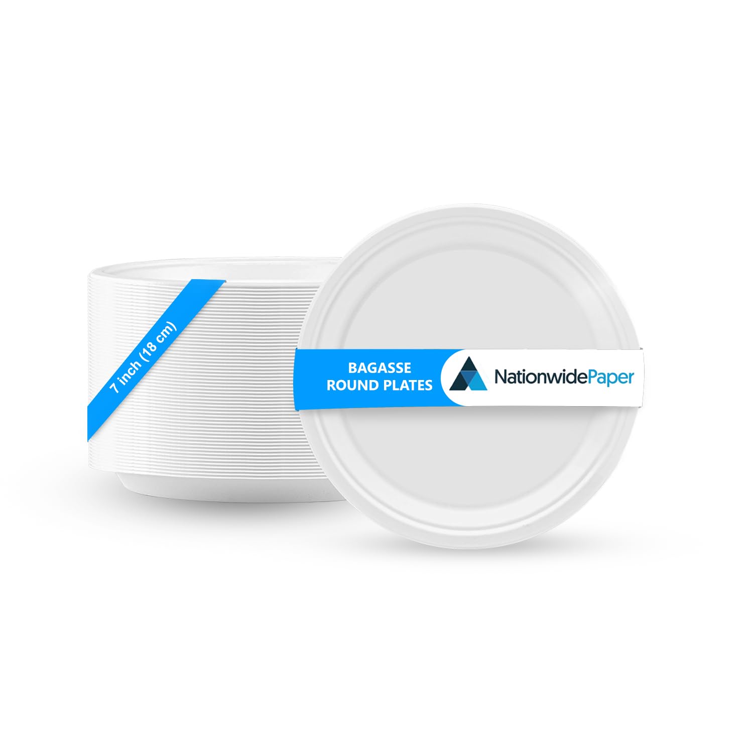 NationwidePaper 7 Inch Biodegradable Bagasse Round Paper Plates, Strong White Party Plates, 100% Biodegradable Disposable Plates (100 Pcs)
