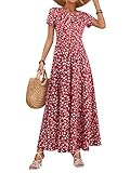 ZABERRY Summer Dresses for Women 2024 Vacation Long Maxi Dress with Pockets Party Dress for Women Red Floral Maxi Dress