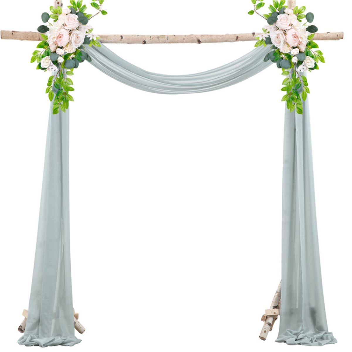 Szyfonowe zasłony na łuk ślubny - elegancki i płynny design, przezroczysta tkanina, dekoracja ślubna na zewnątrz, zasłony na uroczystości i przyjęcia (szary niebieski, 75 x 1000 cm)