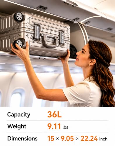 Aivens 20" All Aluminum Carry On Luggage, Zipperless Suitcase, Titanium — view 2