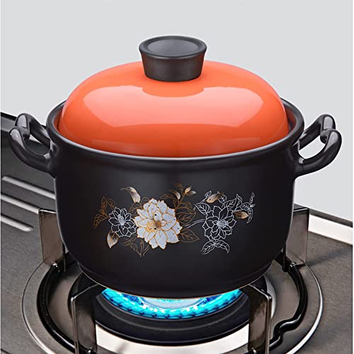 Marmite ronde en terre cuite noire 4,2 L avec couvercle orange