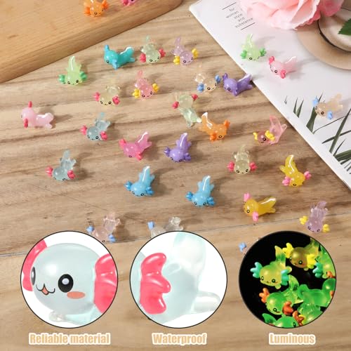 XIHIRCD 32pcs Mini Resin Axolotl Miniature Figurine, Glow in The Dark Tiny Animal Figurines Small Luminous Charm Ornament for DIY Craft Garden Landscape Dollhouse Ornament Potted Plants Decorations by XIHIRCD - Image 4