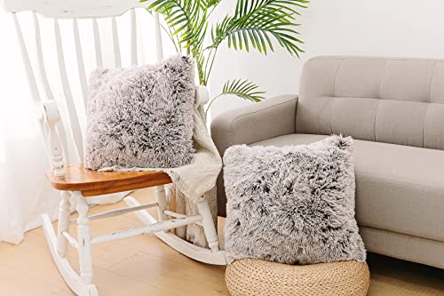 Nordeco Home Luxury Soft Faux Fur Fleece Cushion Cover Pillowcase Decorative Throw Pillows Covers, No Pillow Insert, 18" X 18" Inch, Brown Ombre, 2 Pack #TOP4