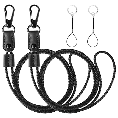 UTOPER Lanyards for Keys 2 Pack Braided Leather Badge Lanyard for ID Badges Holders Adjustable Length Strap Long Neck Lanyard Keychain for Men,Women -Black