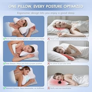 Cervical Neck Pillow, Memory Foam Pillows for Relieving Neck and Shoulder Pain, Neck Support Pillow for Side Sleepers, 2 Heights Ergonomic Pillow with Breathable Ice Silk Cover White