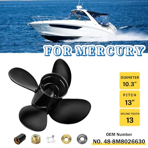 Image of 48-8M8026630 |10.3 x 13(Hub Kits Included) Upgrade Aluminum Outboard Boat Propeller for Mercury 25-60HP 13 Spline Tooth RH