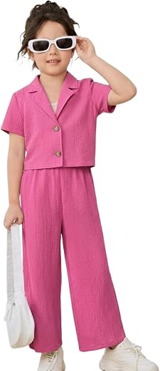 Girls Co-Ord Set with Short Sleeve Shirt & Wide Leg Pants | Stylish Casual & Morden Outfit