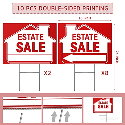 [10 Pack] Estate Sale Signs Set,17 X 13 Inch Estate Sale Yard Signs With Double Sided, Estate Sale Arrows Signs With Metal H Stakes,Property Sale Directional Arrows Signs,Weather-Proof #TOP6
