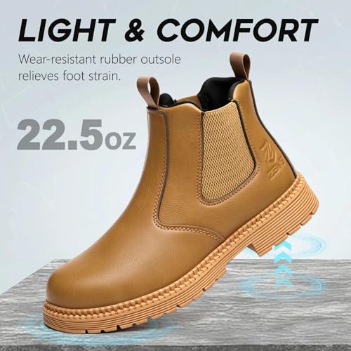 ZBVB Steel Toe Boots for Men Women, Slip On Work Boots Mens, Waterproof Steel Toe Chelsea Boot Womens Ideal for Construction Outdoor Industry Welding, Yellow, Men Size 10.5 & Women 12 — view 5