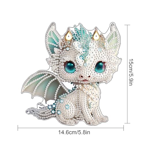 Image of AiYuanzsh Diamond Painting Hanging Sign Set Diamond Art Hanging Wall Art Cute White Dragon DIY 5D Crystal Rhinestone Pendant Kits for Christmas Wall Door Window Decorations