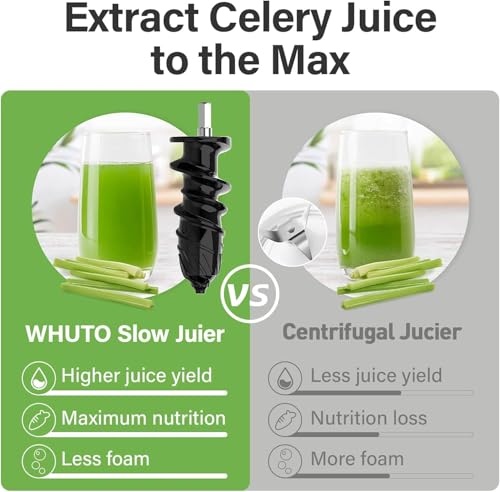 WHUTO Masticating Juicer Machines, Cold Press Juicer, Easy to Clean with Brush, Touch Screen Stainless Juicer Machines for Vegetable & Fruit, Juice Maker with Quiet Motor & 2 Speed Modes, Grey - Thumbnail 2