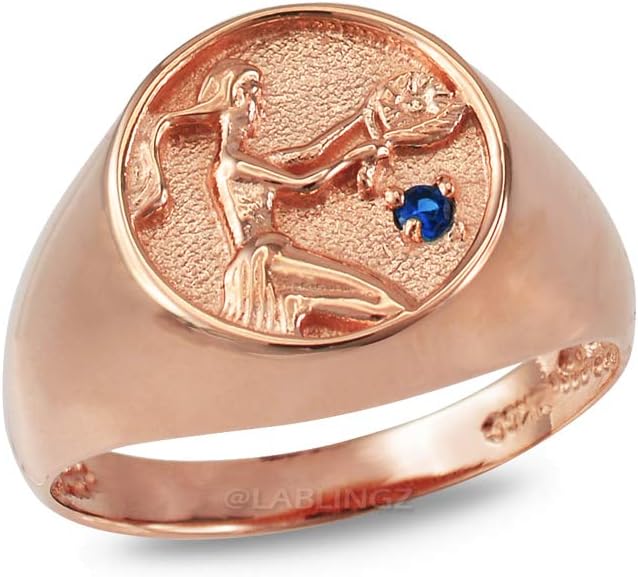 10K Rose Gold Blue Sapphire September Birthstone Virgo Zodiac Ring