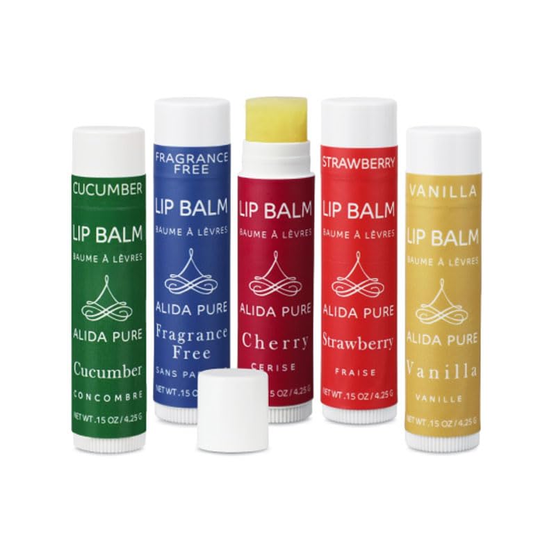 Conjunto com 5 bálsamos labiais ALIDA PURE Melody, veganos e sem cera de abelha, com óleos de jojoba e abacate