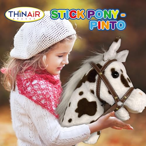 Image of Nature Bound Stick Horse | Plush Handcrafted Hobby Horse | Stick Pony Provides Fun Pretend Play for Toddlers & Preschoolers | Handsewn, Wood, Sound Effects | Pinto Style
