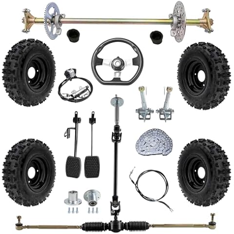 YC Yier 29" Complete Go Kart Rear Live Axle Kit with 4.10-6 Wheels Tires, Go Cart Steering Kit, Brake Assembly, Steering Spindle 3 Stud Wheel Hubs for DIY Drift Trike, ATV, Quad, Buggy Cover