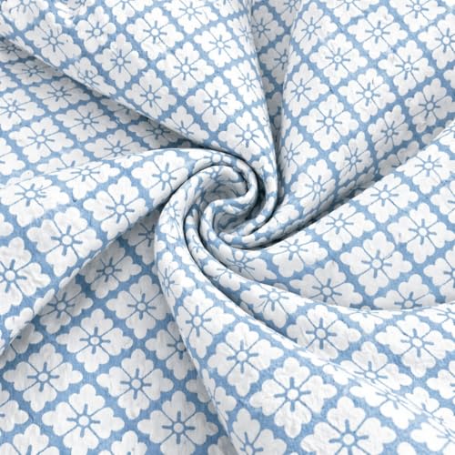 Image of HOMETHREADS Stretchable Elastic Jacquard Chair Seat Cover and Waterproof Dining Table Cover | Removable,Washable & Durable Chair Protector |for Dining Room (F Blue, 4Chairs+1Table Cover (150X180))