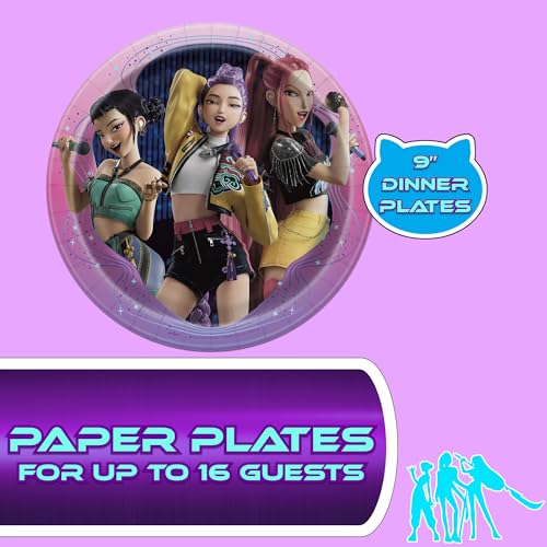Unique K-Pop Demon Hunters Party Supplies | Complete Tableware Set | Serves 16 | Officially Licensed | Plates, Cups, Napkins, And Cutlery | Birthday Tableware For Kids, Buffets, Easy Cleanup by Unique - Used condition - Image 3
