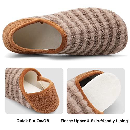 Image of Fires Womens Mens Slippers with Rubber Sole Soft-Lightweight House Slipper Socks Around House Shoes Non Slip Indoor /Outdoor, Brownstripe, 8-9 Women /6.5-7.5 Men