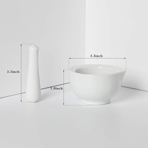 Miniatura 9 de LEETOYI Mortero y maja de porcelana, juego de trituradora de pastillas de cerámica para hierbas (4.2 pulgadas)