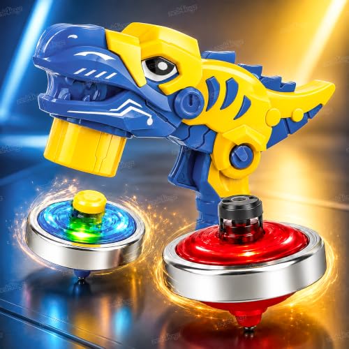Image of Zest 4 Toyz Dino Gyro Attack Launcher Toy Set for Kids | Spinning Battle Tops with Gun Launcher | Light & Action Fighting Game | Multiplayer Fun Toy Gift for Boys & Girls 6+ Years (Yellow)