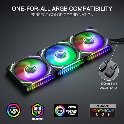 Image of Redragon GCF012 Reverse 120mm PC Case Fan, Daisy-Chain Connection, 5V 3Pin ARGB Lighting, 4 Pin PWM Case Fan, for Radiator /Computer Case Cooling, 120x120x25mm, 3 Pack, Black