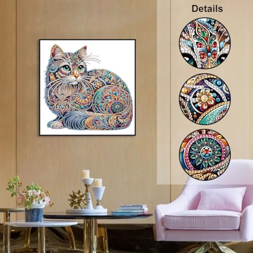 WSLWXSHM 5D Special Shape Diamond Art Kits for Beginners, Diamond Painting Kits for Adults Cat, Crystal Rhinestones Diamond Painting for Home Wall Decoration Gift 12×12inch/30×30cm, Animal - Thumbnail 3