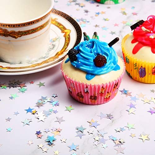 60 g Star Confetti Glitter Star Table Confetti Metallic Foil Stars for Party Wedding Festival Decorations (Holographic Silver, 10mm and 6mm)