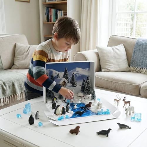 33 PCS Arctic Animals Figurines Set, Winter Animals Toy Figures With Display Box, Diorama Project Supplies Include Polar Bear, Penguin, Trees, Igloo, Fake Snow, Ice Rocks, Backdrop for Kids School DIY by LuciPaw - Image 8