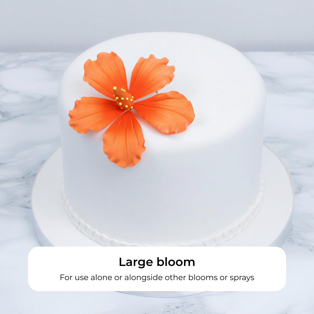 Global Sugar Art Hibiscus Sugar Cake Flowers, Orange with Deep Orange Hawaiian Cake Flower Large 9 Count by Chef Alan Tetreault
