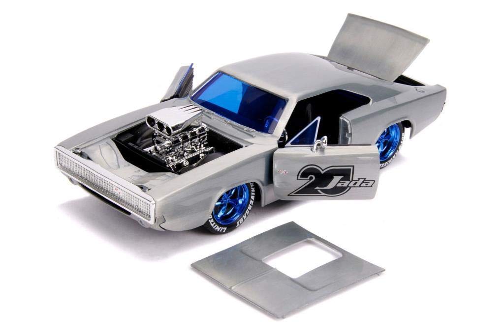 Dickie Toys 253745017 1970 Dodge Charger, Wave 5, Die-Cast con Ruota Libera, Jada Toys 20 Anni, Argento Metallizzato Spazzolato