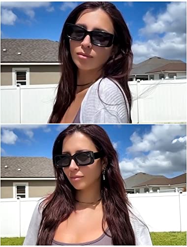 Veda Tinda Vision Rectangle Sunglasses Black Trendy Retro 90S Square Vintage Sunglasses For Womens Men Tac Polarized Lenses Uv 400 Blocking Glasses Skin C01S01 #TOP1