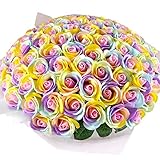 お好きな本数 ソープフラワー花束 レインボーローズ パステル(a) 77本 ブーケ 虹色のバラ 誕生日 喜寿 77歳 77周年 77日 記念日 お祝い 造花
