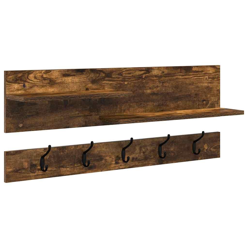 Porte-manteau mural chêne fumé étagère meuble entrée gain de place 90cm