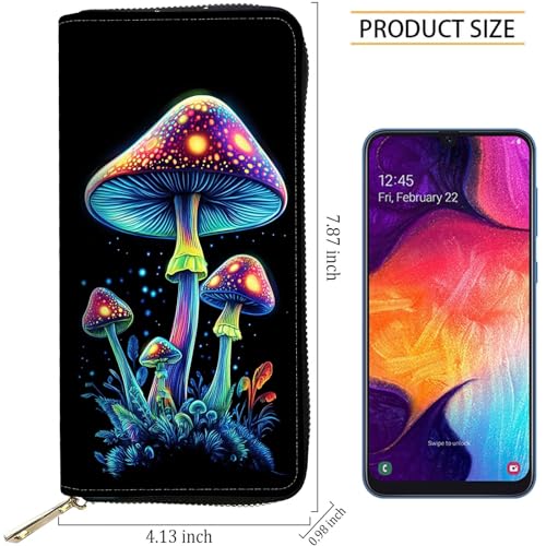 Image of RFID Blocking Leather Wallet for Women - Large Capacity Zip Around Clutch with 8 Card Slots,37 Cash Pockets & Coin Zipper,Mushroom
