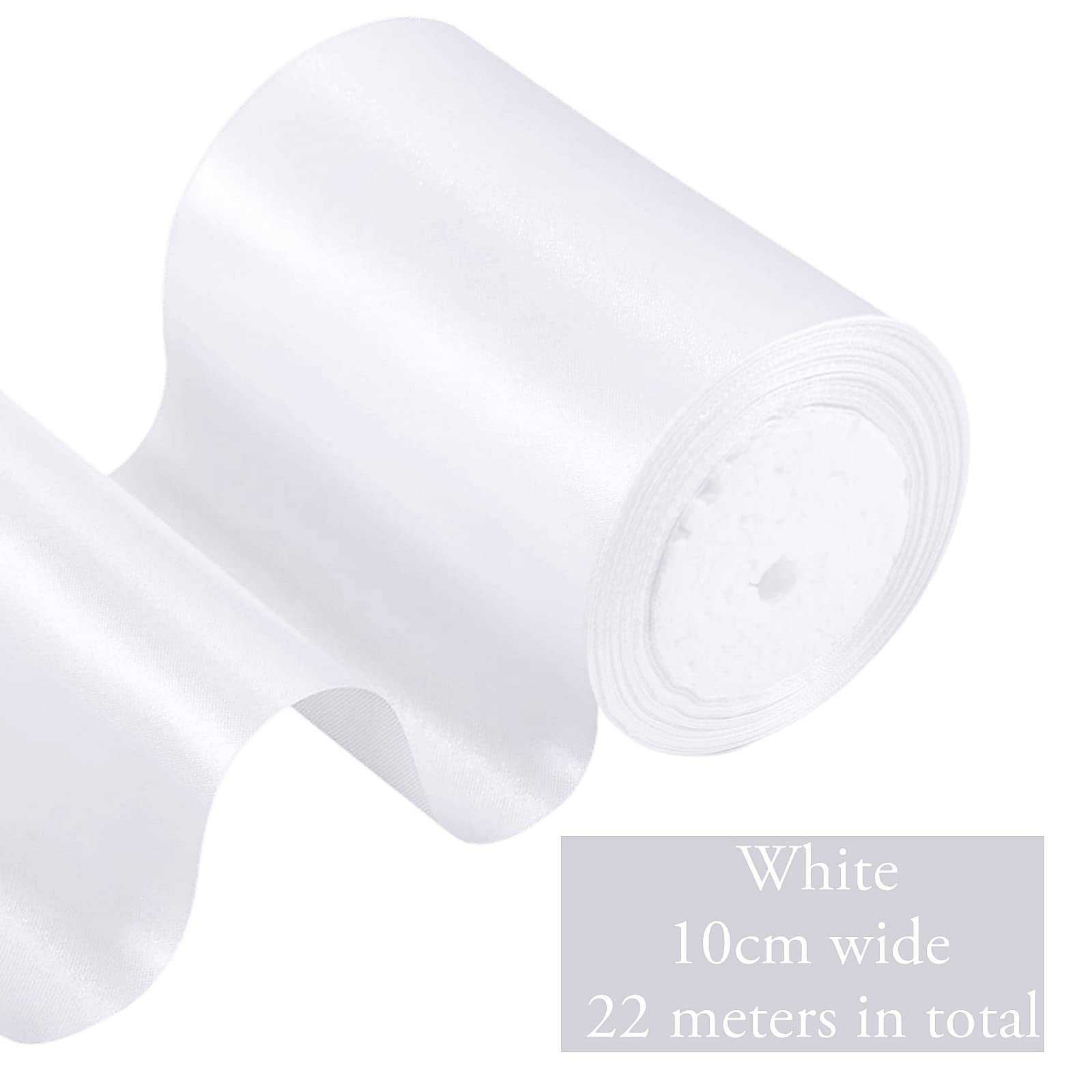 POPOYU Ruban Satin Blanc 10cm de Large,23m Ruban Cadeau,Ruban Couture pour Gros Noeud Cadeau,Ruban Satin Soie pour Décoration Mariage,l'artisanat Décoration Maison,Fête Gâteau,Emballage Gâteau