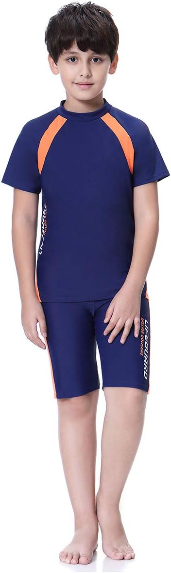 Boys Swimsuits UPF50+UV Swimwear Set Two Piece Rash Guard with Hat for Kids 4-14 Years - Image 2