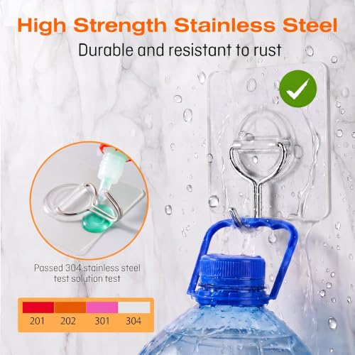 Image of 48 Pack Clear Adhesive Wall Hooks for Hanging Heavy-Duty 33Lb No Damage