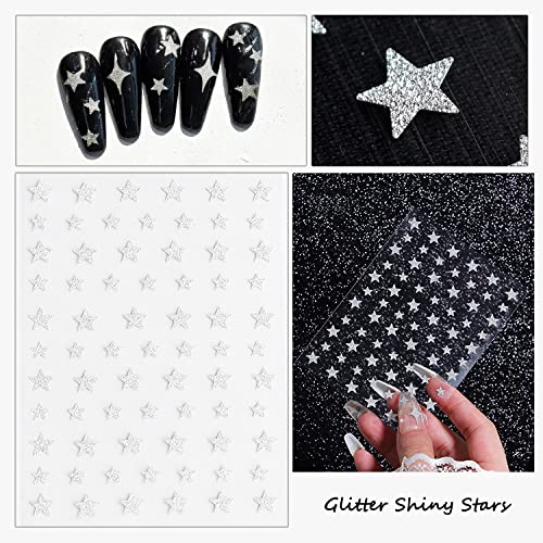 Vnicesli Nail Art Stickers, 6 Sheets Glitter Shiny Nail Stickers For Nail Art Butterfly Nail Decals Self Adhesive Curve Stripe Lines Nail Tips Manicure Decoration Flame/Stars/Butterfly/Heart/Stripes #TOP7