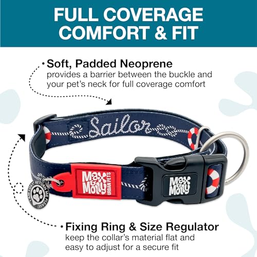Max & Molly Sailor Hundehalsband mit Sicherheits-QR-Code, Hundemarke, weich, verstellbar und wasserdicht, niedliches Sommer-Strand-Themen-Designs für Mädchen und Jungen, Hunde und Welpen, Größe M