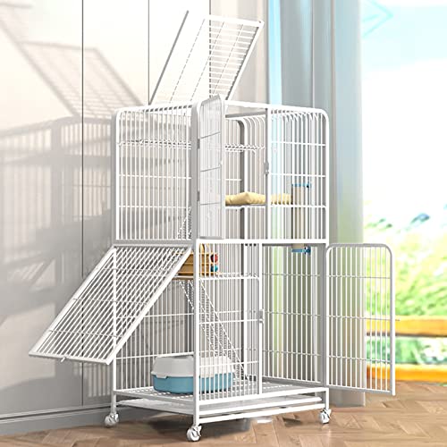 Cage pour chat blanche 78x137 cm avec roulettes rotatives et échelles de perchage