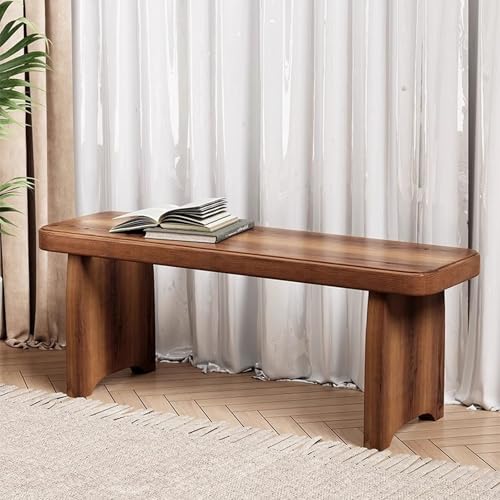 Banco rústico de madera maciza de 61 cm para entrada y comedor con acabado natural 4