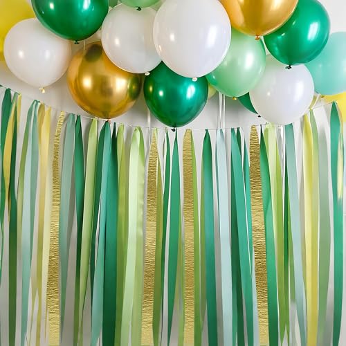 Image of Green and Gold Crepe Paper Streamers, 2.2 inch x 123 Ft Per Roll Wedding Streamers for Birthday Baby Shower Bachelorette Bridal Shower Engagement Happy Anniversary Decorations Party Supplies